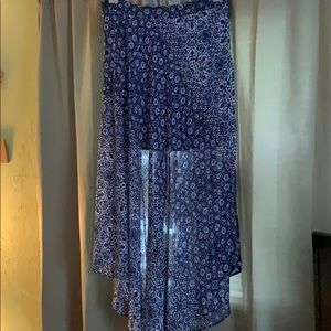 Blue and white side zip maxi skirt